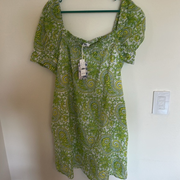 NWT SZ Blockprints x J.Crew Square-Neck Puff Sleeve Organic Cotton Mini Dress L - Picture 6 of 16